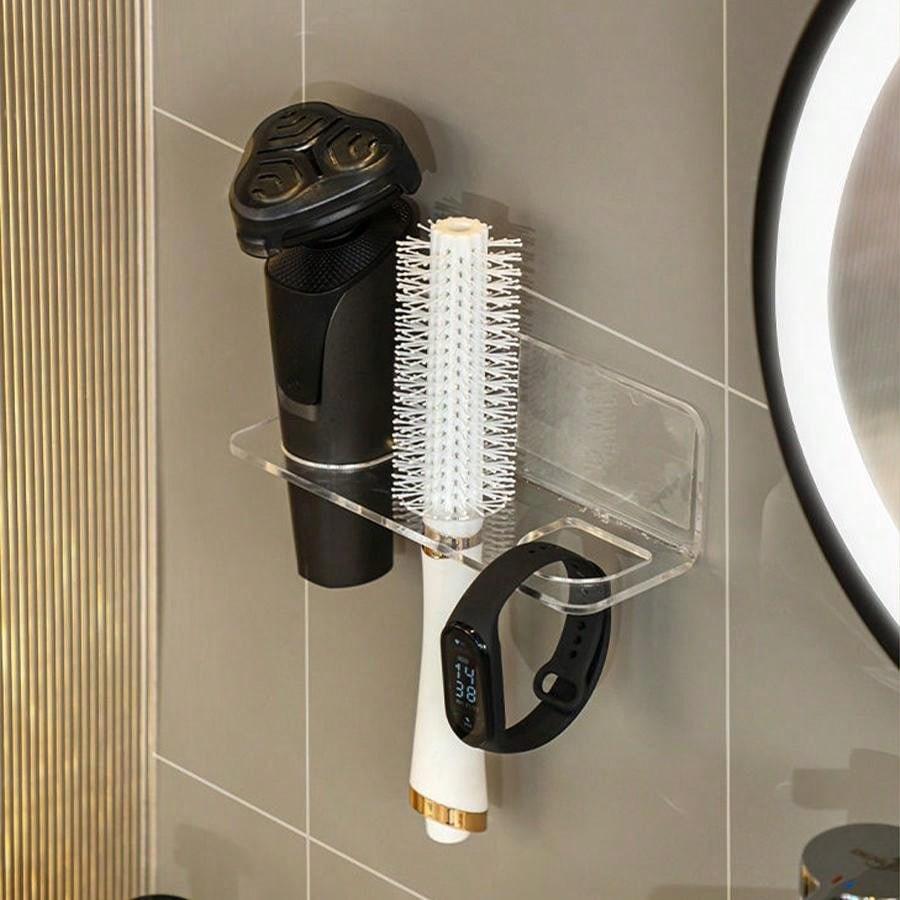 1pc Multifunctional Bathroom Comb Holder Shelf Wall-Mounted Storage Box, No Drilling Required