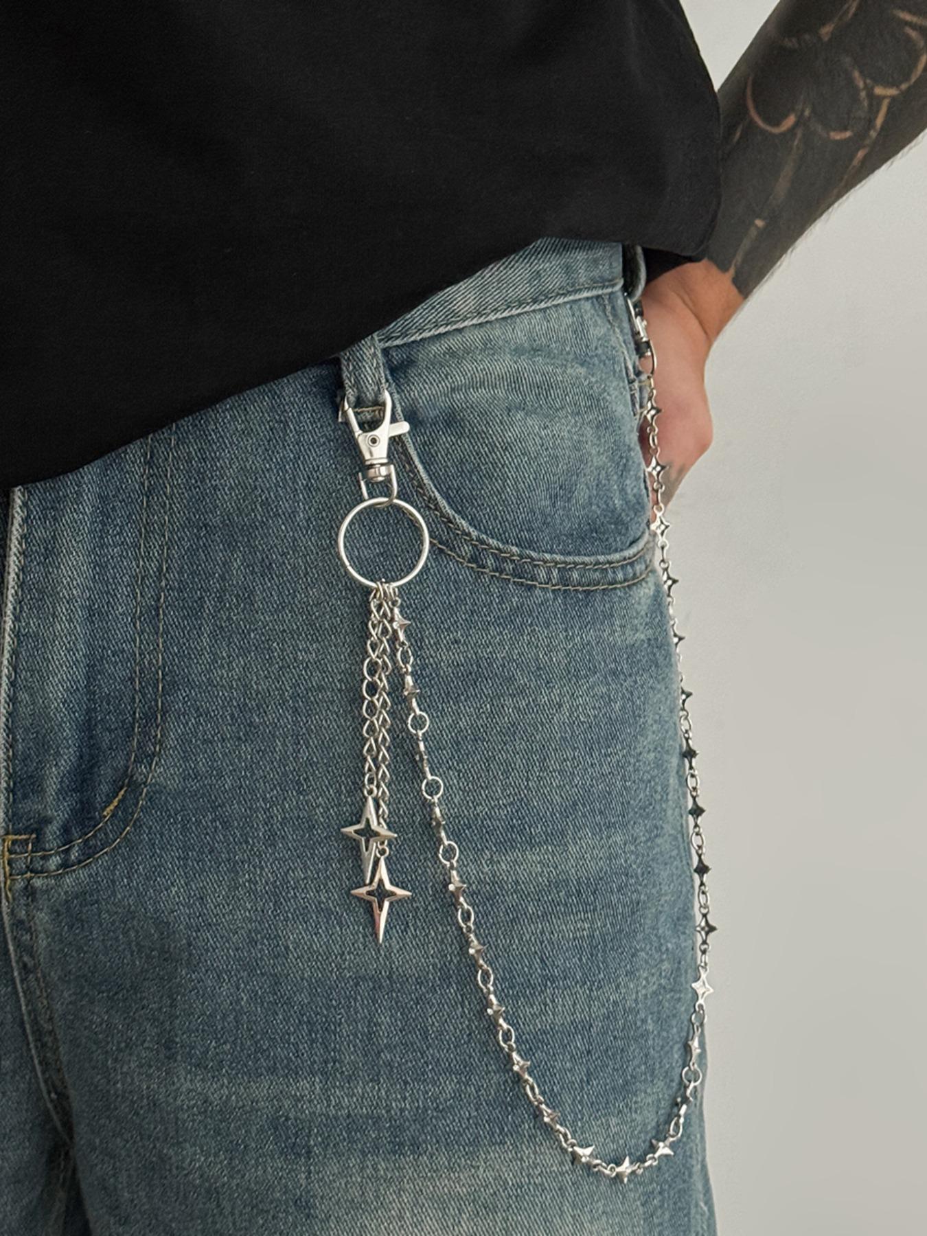 Men's Hollow Star Pendant Multi-Layer Fringe Layering Metal Fashion Accessory, Hip Hop Punk Style Pants Chain, Vintage Waistband Jewelry Gift