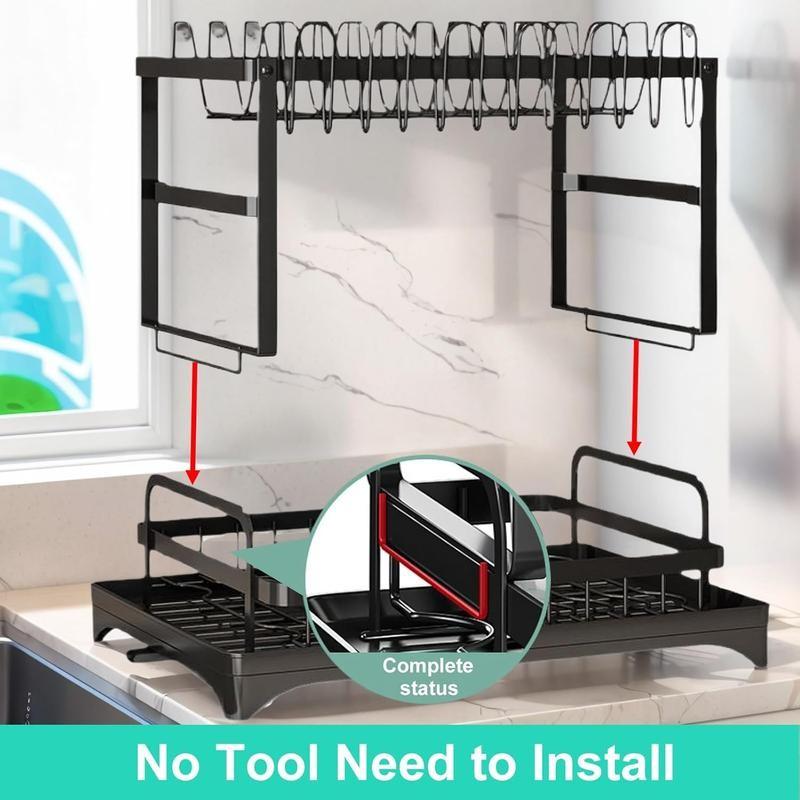Kitchen Multi-Functional Drain Rack, Dish Draining Shelf, Countertop Bowl Drying Rack, Small Storage Organizer for Bowls and Plates