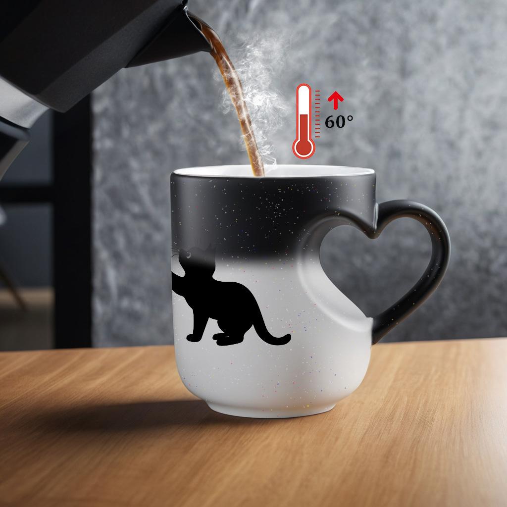 Black Cat & Butterfly Color-Changing Mug Magic Reveal Mug Thermosensitive Ceramic Mug, Starry Night Ceramic Mug, Heart Handle Mug, 11oz/325ml, Coffee Mug, Weighted Mug, Christmas Gift for Friends