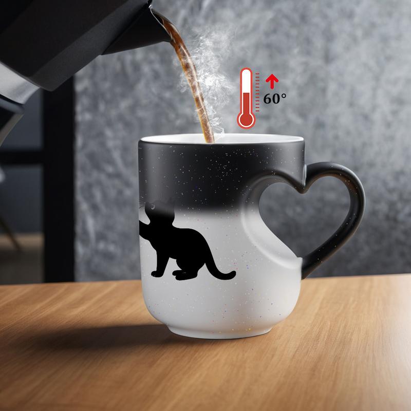Black Cat & Butterfly Color-Changing Mug Magic Reveal Mug Thermosensitive Ceramic Mug, Starry Night Ceramic Mug, Heart Handle Mug, 11oz/325ml, Coffee Mug, Weighted Mug, Christmas Gift for Friends