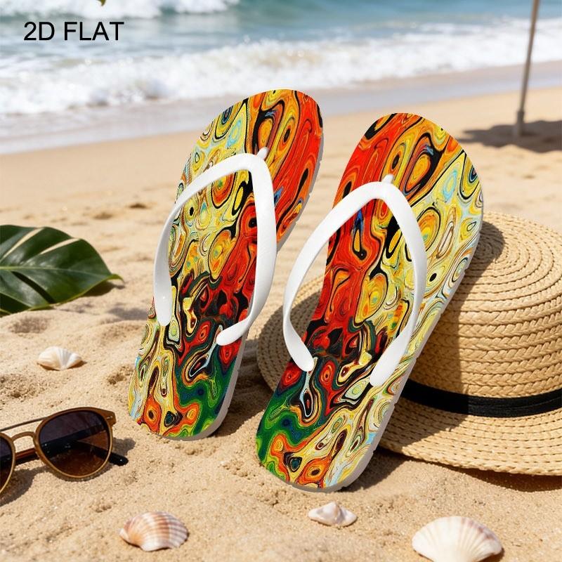 2026 Summer New Women'S Flip Flops, Vibrant Abstract-Print, Open Toe, Flat Heel, Multiple Colors|Sizes Available, Ideal for Mother'S Day, Easter, Holiday Gifting, All-Season Wear, Dry-Clean Friendly, Women Shoes