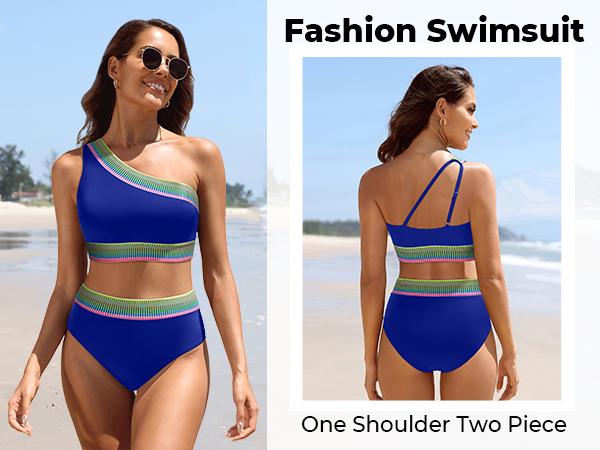 Tempt Me Women High Waisted Bikini Set - One Shoulder Two Piece Swimsuits Color Block Bathing Suits with Swimwear Bottom Tempt Me Women High Waisted Bikini Set - One Shoulder Two Piece Swimsuits Color Block Bathing Suits with Swimwear Bottom
