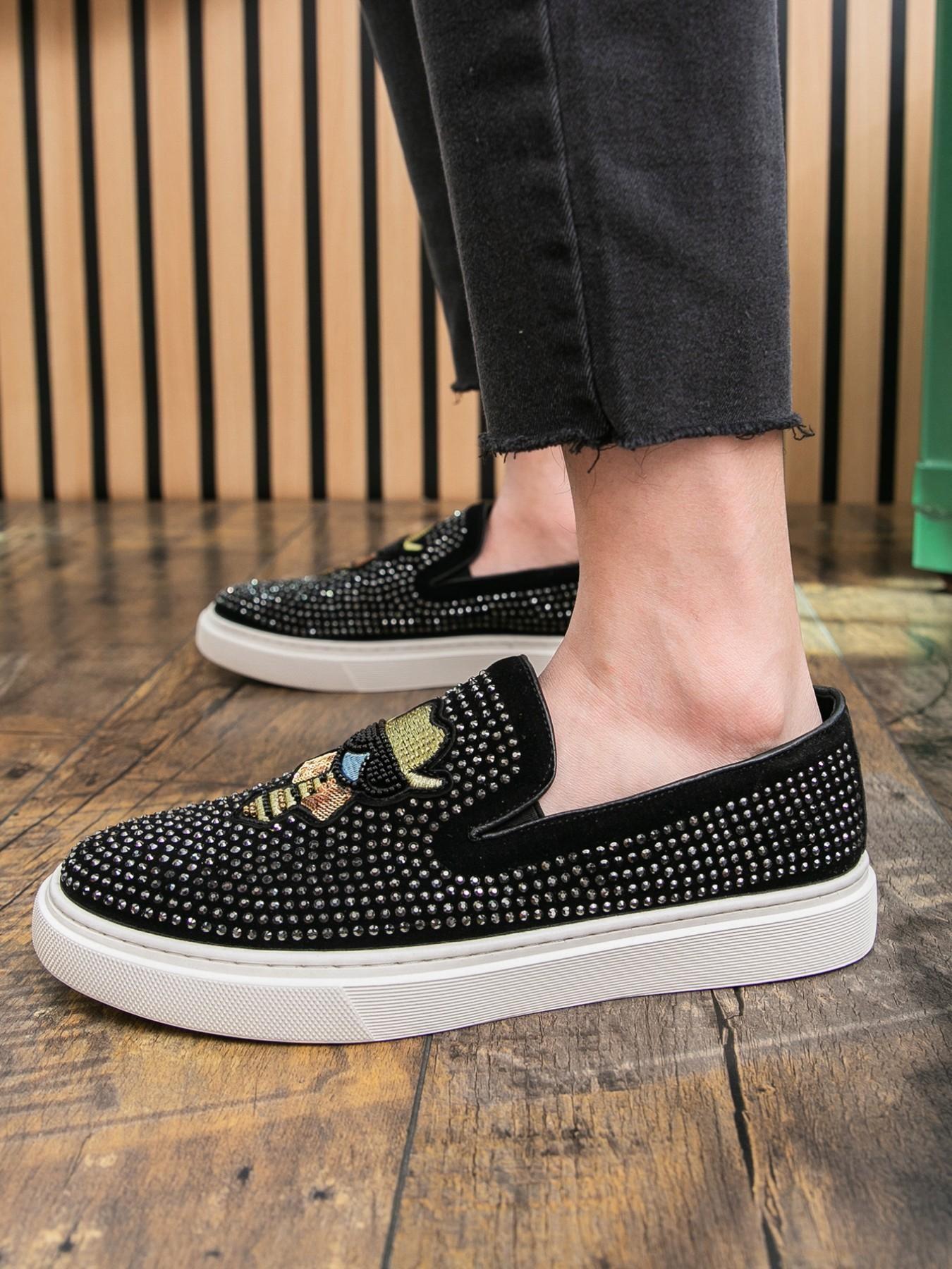 Men's Fashion Trendy Shoes, High-Quality Crystal Brick Cartoon Pattern, Daily Wear, Business Casual, Night Club, Driving, Slip-On Loafers