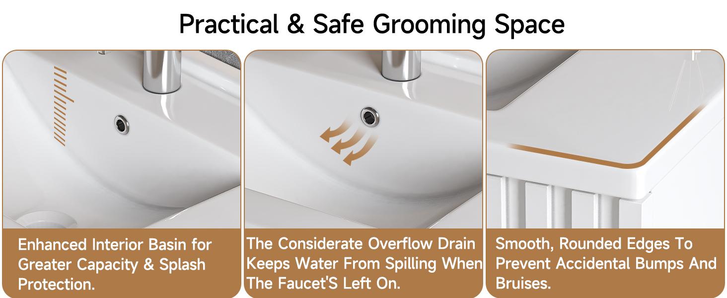 【Valentine's Day Gift】ONBRILL 36 Inch Bathroom Vanity with Sink Combo, Floating Bathroom Vanity with 2 Fluted Drawers & Metal Handle, Modern Wall Mount Storage Cabinet with Ceramic Integrated Sink for Small Space