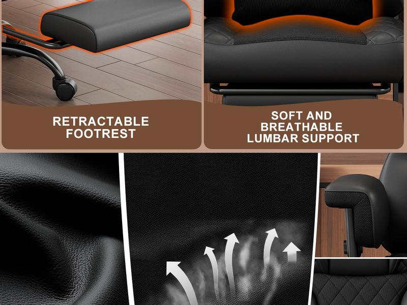 Vonesse Big and Tall Office Chair, Computer Chair with Soft Adjustable Armrests, Ergonomic Gaming Chair with Breathable Linen Design, Executive Chairs with Footrest V3048A