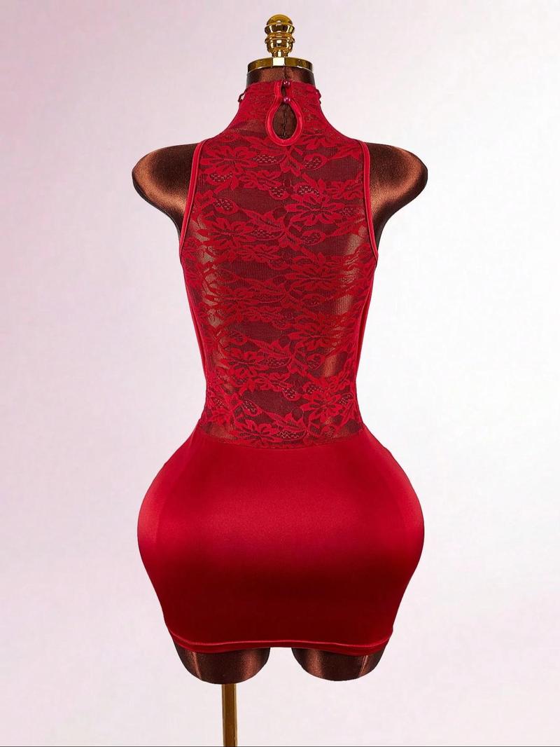 Sexy Lace Backless Cut Out Short Dress, Elegant Summer Fashion, Perfect for Parties and Events, Women's Casual Wear, Ball Party Dress