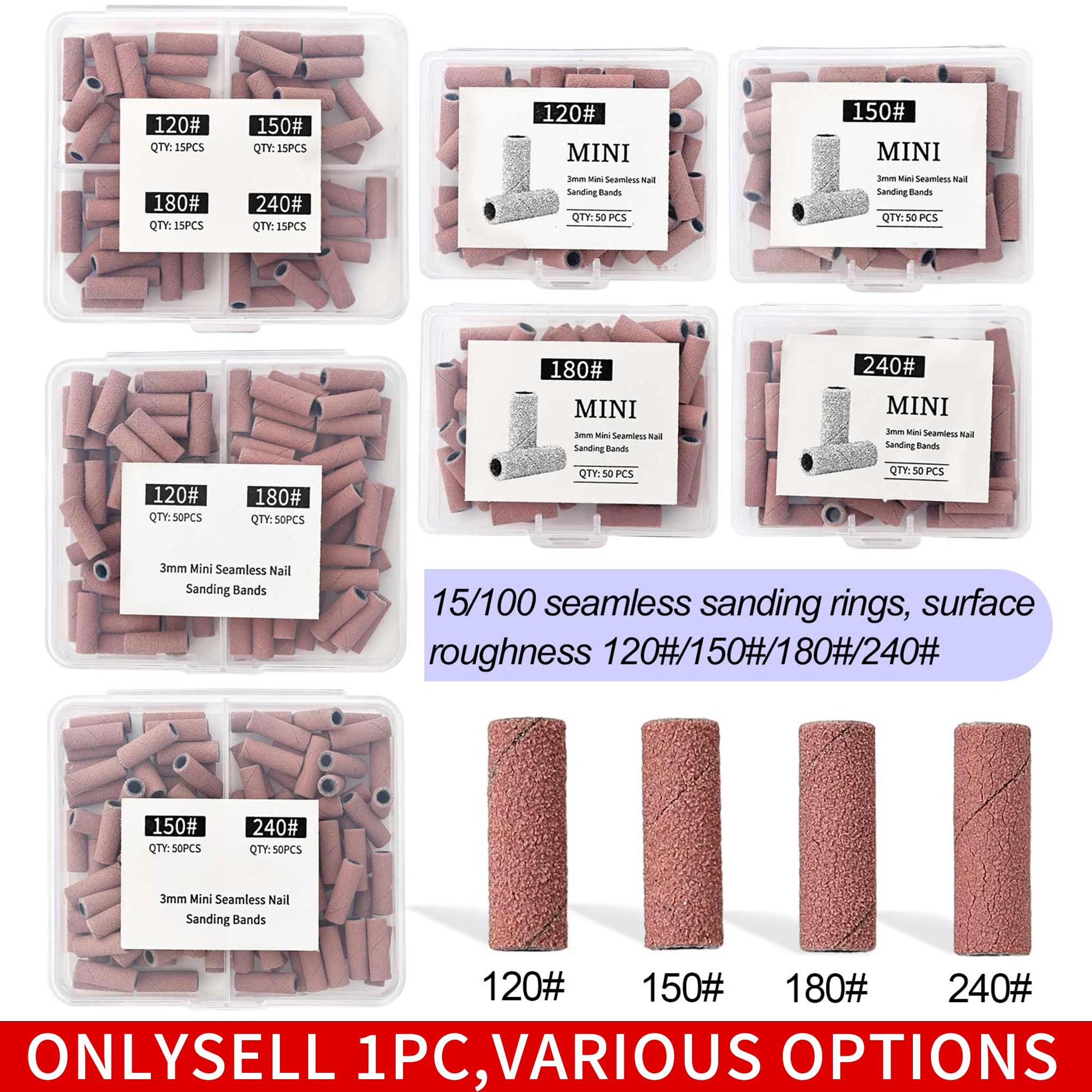 Nail Drill Bits Sanding Bands, 50/100pcs Coarse Fine 120/150/180/240 Grit, 3.1mm Mini Mandrel, Acrylic Nails Gel Manicures Pedicure