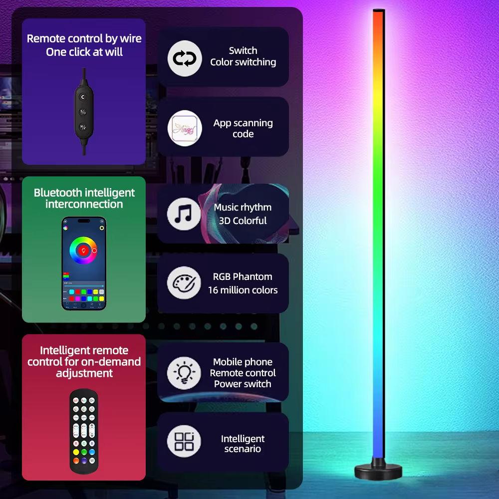 Smart RGB LED Floor Light Color Changing Corner Lamp, Bluetooth APP Remote Control with 16 Million DIY Colors for Living Room, Bedroom, Gaming Room and Festival Decoration
