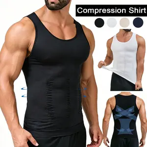 Mens Body Shaper Vest, Gynecomastia Compression Shirts, Tummy Control Undershirts Compression Shirt Men Shapewear Body Shaper Vest Compression Tank Top Undershirt