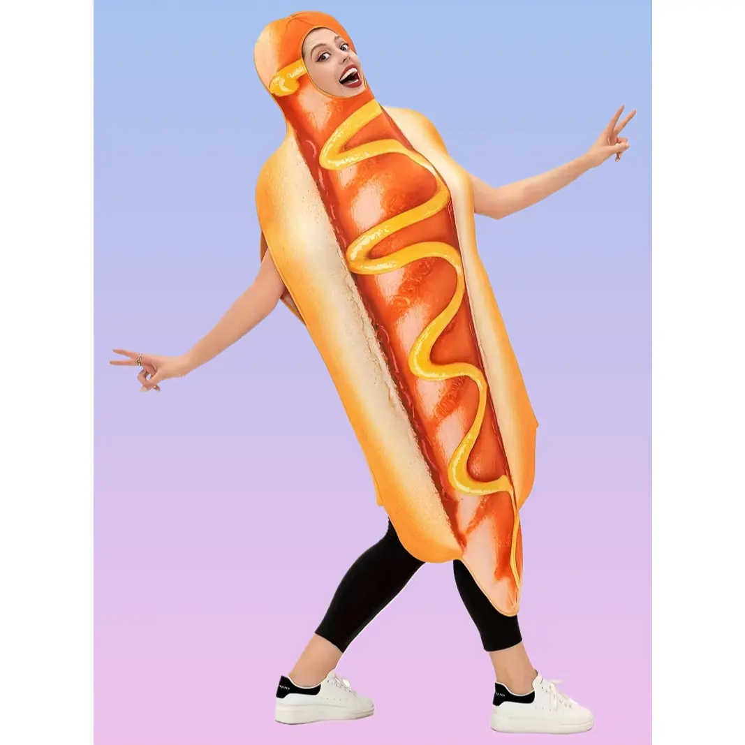 Adults' Oversized Hot Dog 1-Piece Cosplay Jumpsuit Cloth Costume, Fits Carnival Halloween Stage Show, Outdoor Themed Party Accessory