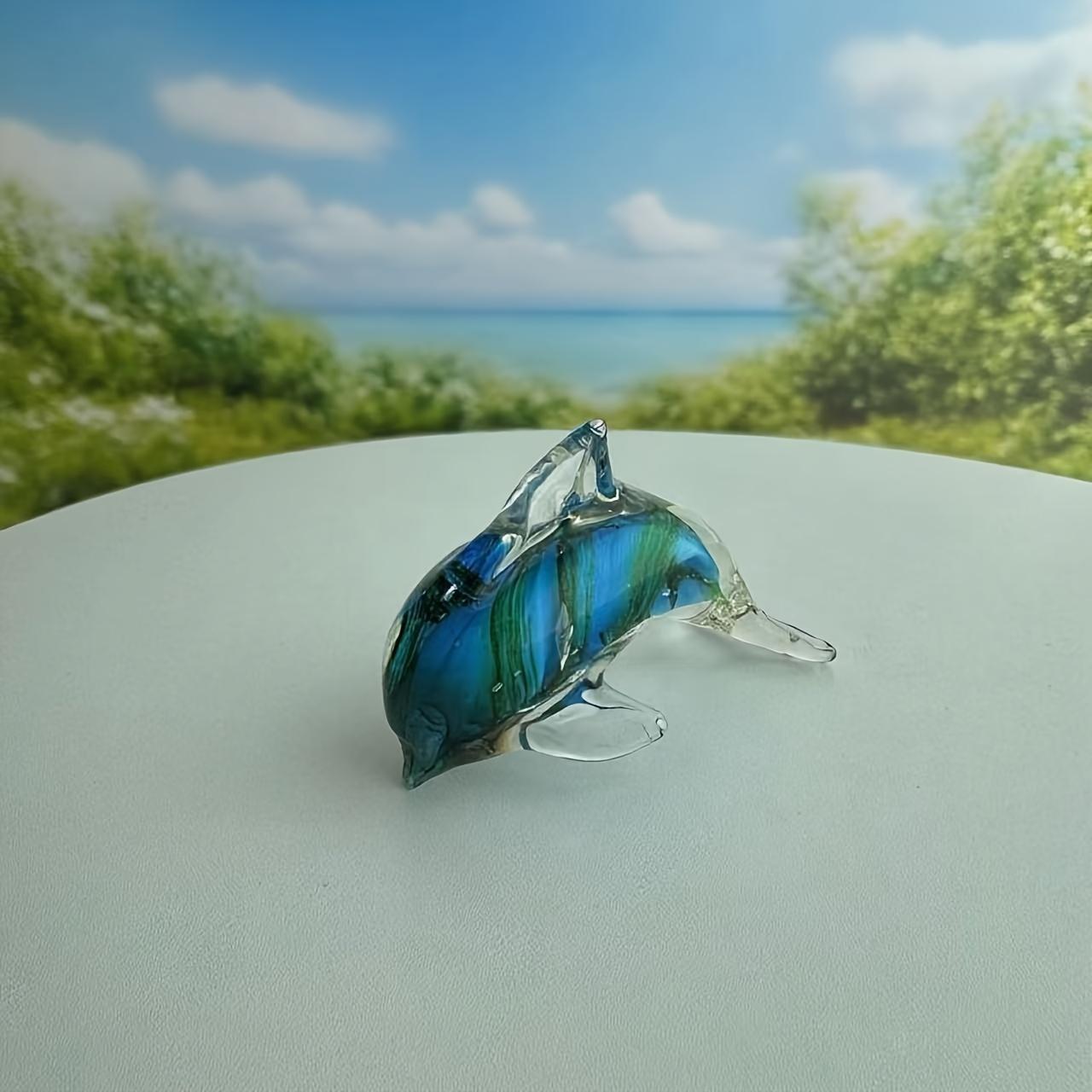 Handmade Blown Glass Dolphin Sculpture, Blue Gradient Glass Art, Luxury Style Home Decor, Unique Art Gift