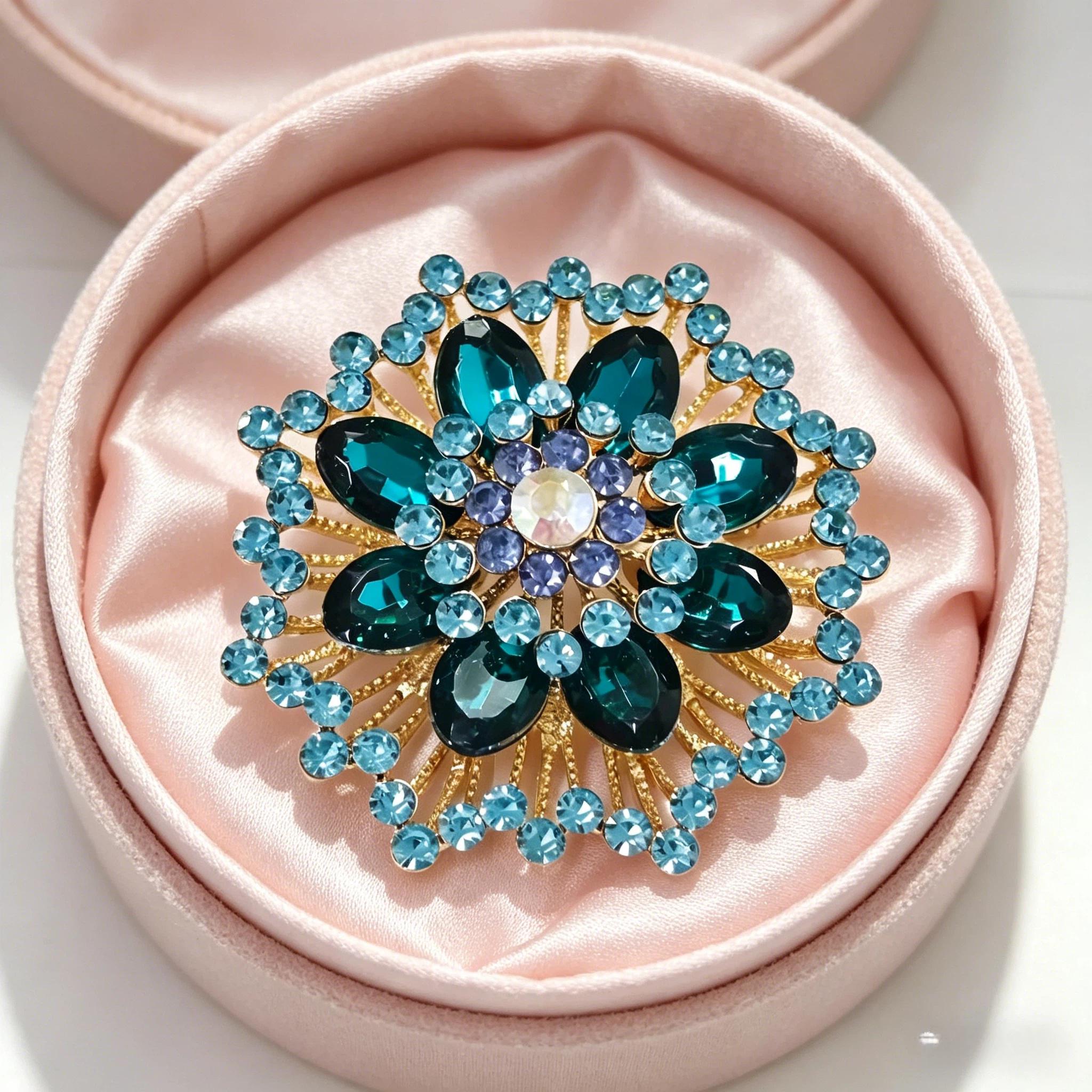 1PC Luxury Look Flower Motif Blue Brooch with Polished Finish - Steel Composite Fashion Clothes Accessory, Ideal for Casual Parties, Banquets, Holiday Party Gifts