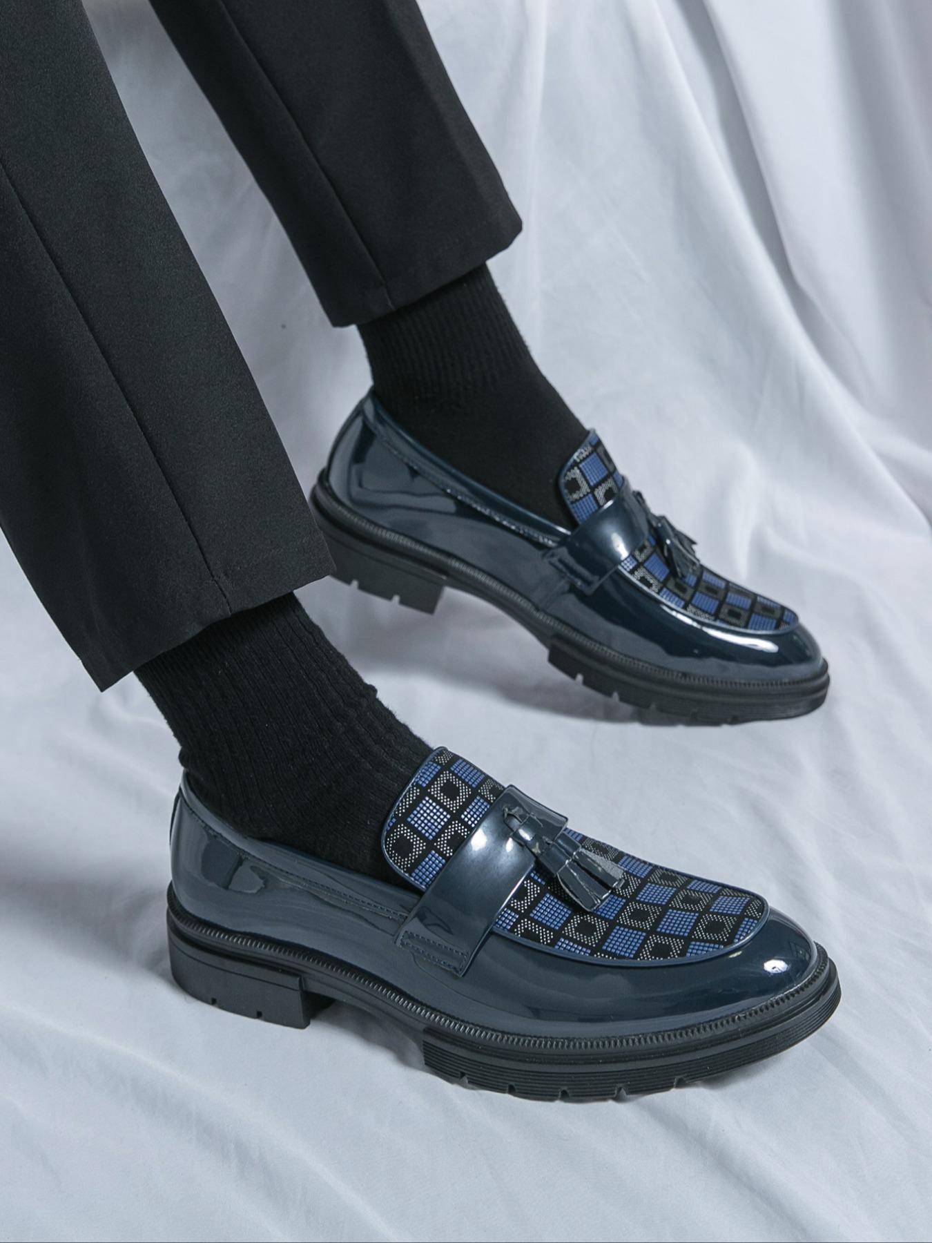 Men's Fashionable Geometric Pattern Tassel Design PU Leather Loafers, Casual Comfortable Loafers for Daily Wear, Business Formal Shoes for Men