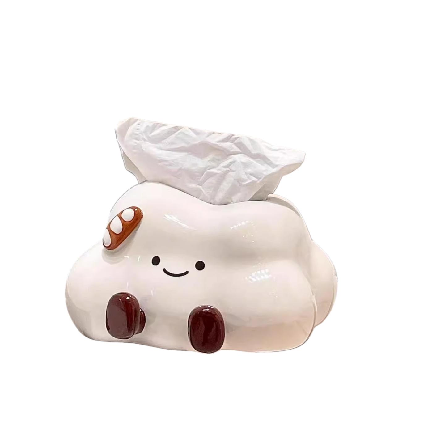 Cloud-Shaped Ceramic Napkin Holder, Creative Cute Dumpling Face Paper Towel Box, High-End Living Room Bedroom Bathroom Desktop Decor, Bathroom Decor Supplies