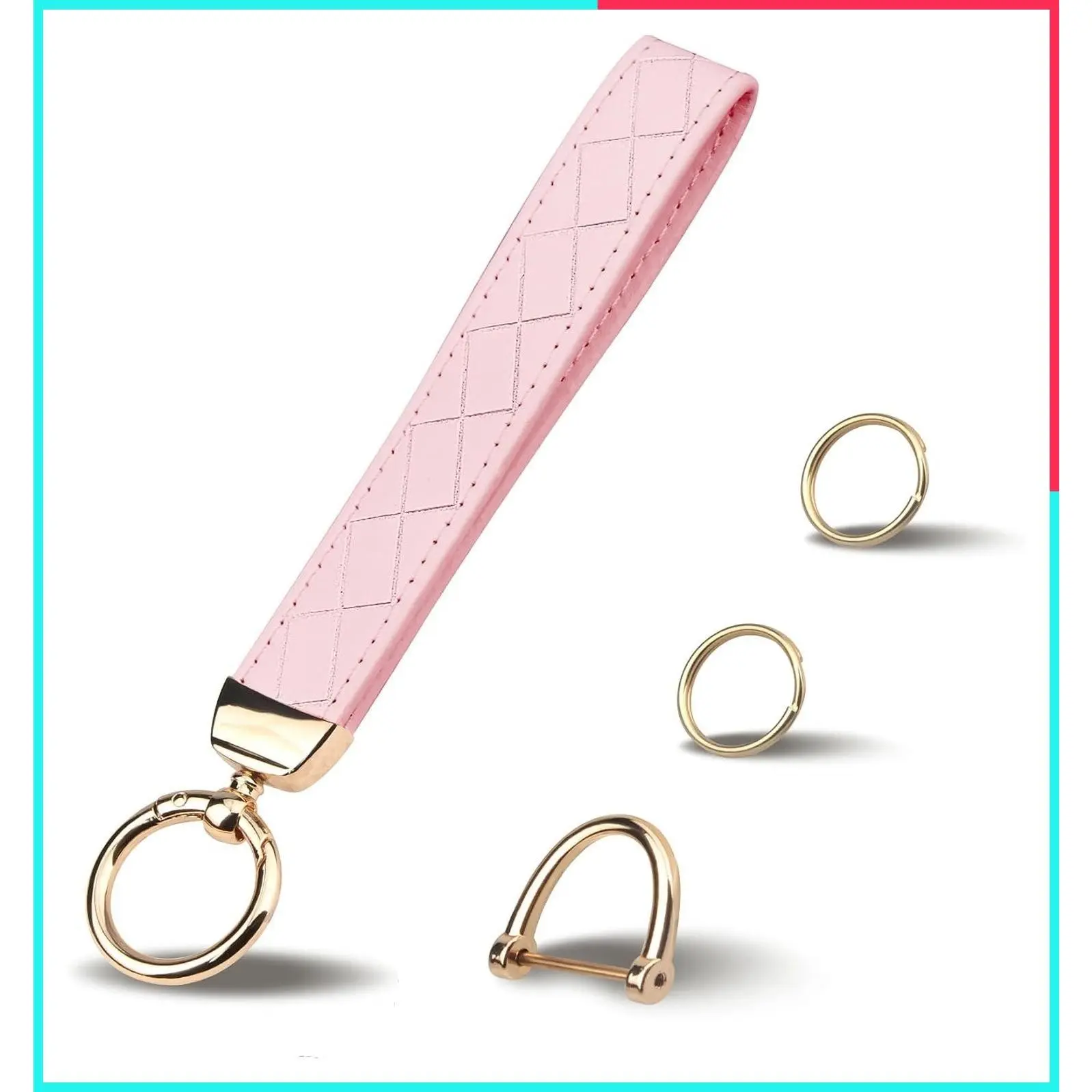 Women's Leather Wristlet Keychain with 2 Key Rings, Anti-Lost D Ring & Key Fob Wristband