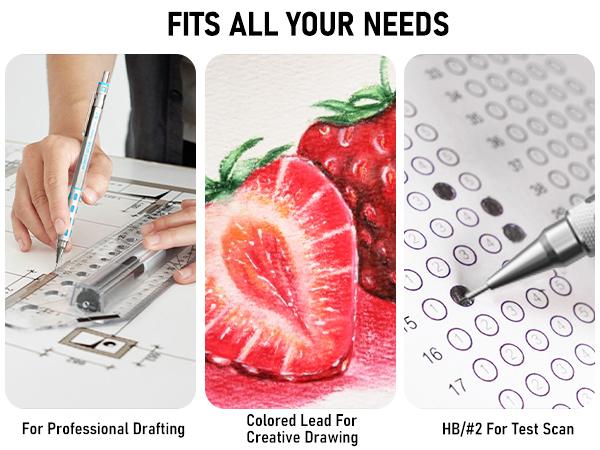 Nicpro Blocky Gear Metal Mechanical Pencil Set with Leather Bag, 40Pack Art Drafting Pencil 0.5, 0.7, 0.9 & 2mm Lead Pencil with 352Pack (6B 4B 2B HB 2H 4H Color) Lead Refills for Drawing Drafting