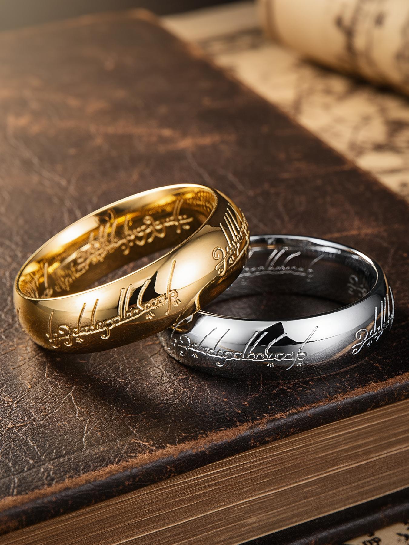 3-piece set of "The Lord of the Rings" themed, Instagram-style engraved rings, including men's and women's styles # Jewelry / Stainless Steel / Colorfast / Hypoallergenic / Couple / Festival / Party / Ideal Gift