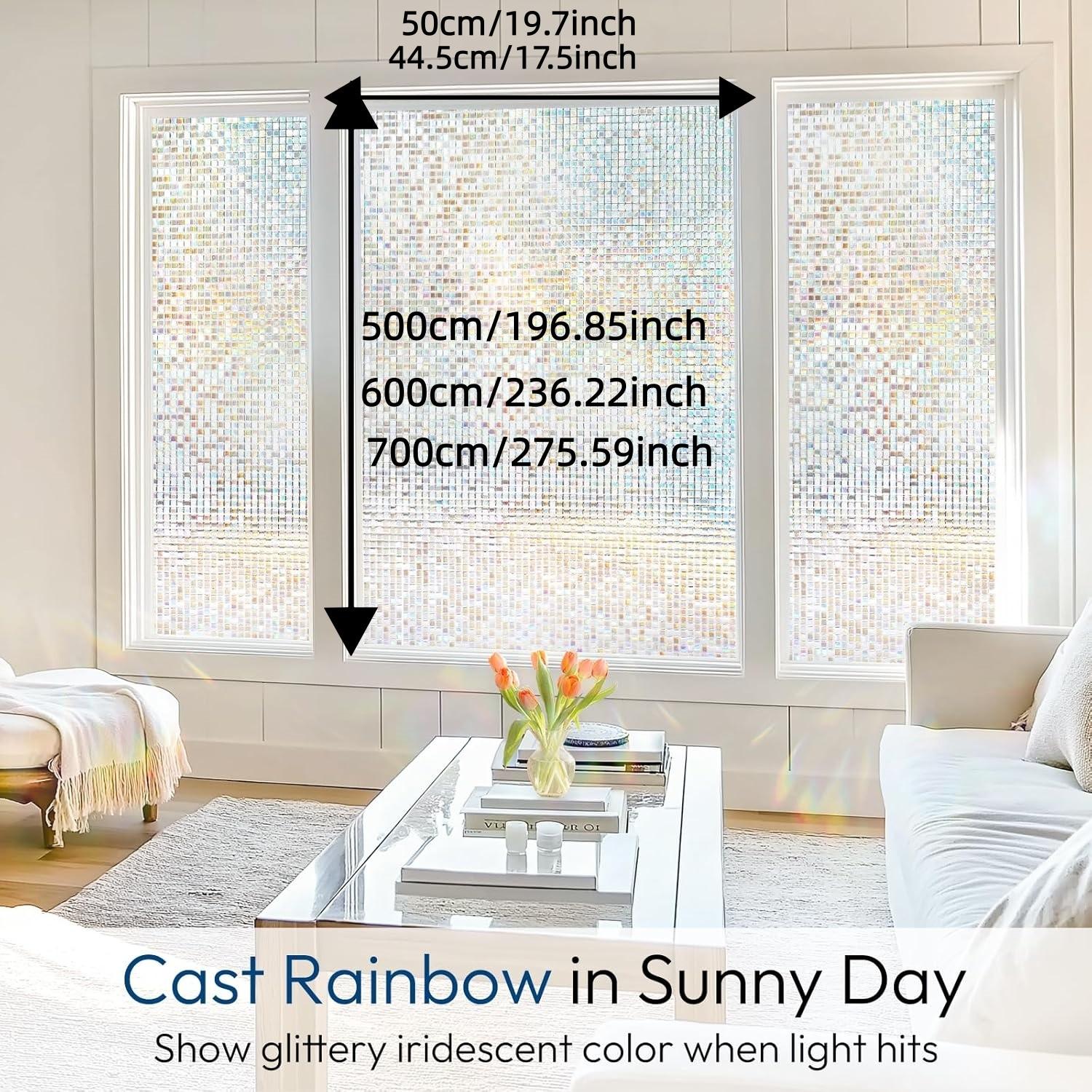 Window Privacy Film Stained Glass, Mosaic Rainbow Decorative Cling, Removable Static Tint, UV Blocking, Non-Adhesive for Home