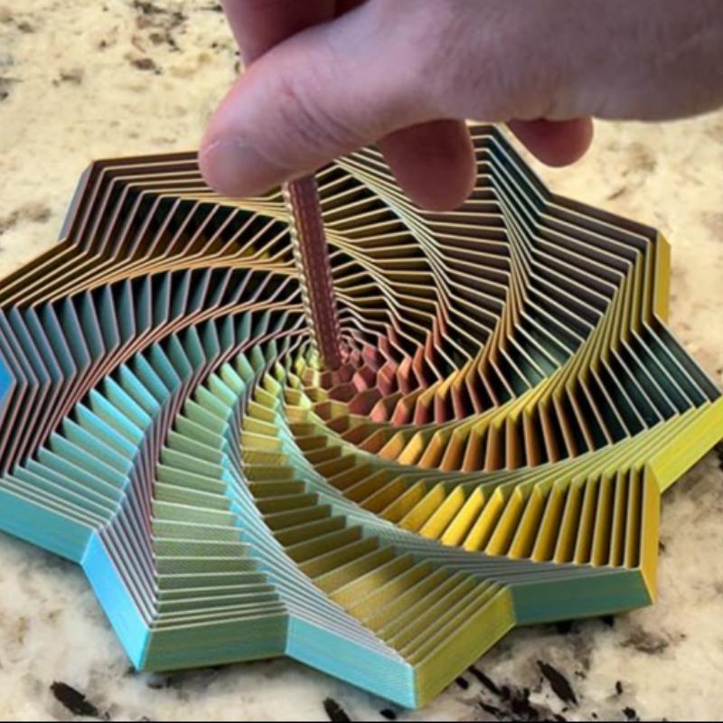 3D Printed Sensory Star Shape, Handheld Fractal Hexagon Decompression Toy, Office Desk Pressure Reliever, Stress Relief Fidgeting, Rotating Spiral