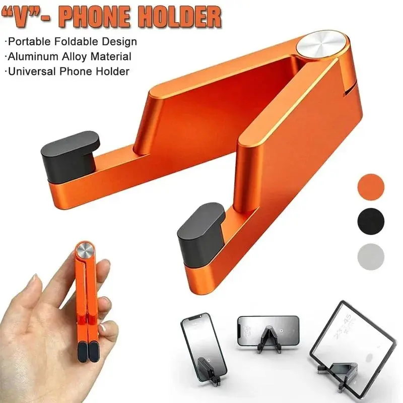 Aluminum Portable Universal Phone Holder Mini Size Folding Desk Mount Bracket V Mobile Phone Cradle Foldable Stand for Cellphone