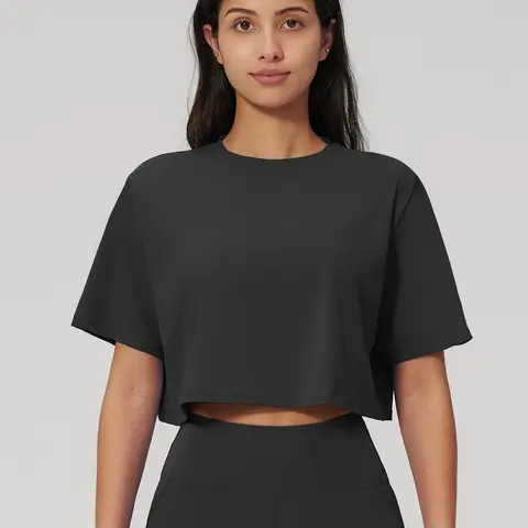 Women's Sporty Short Sleeve Yoga Top, Loose Fit Round Neck Crop Tee, Running Fitness Gym Wear, Casual Summer Activewear, Athletic Training Tops, Fitness Workout Shirt, Athletic Workout Tees, Sports Top