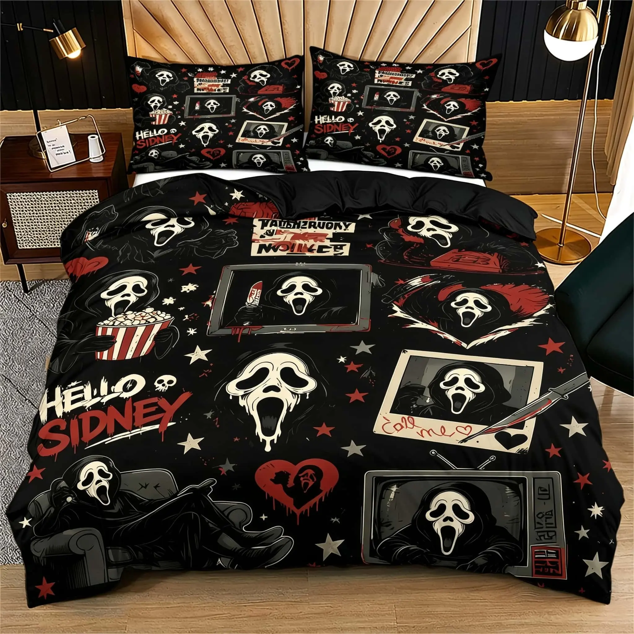 Bedding Set Scream Ghost Face Printed Pattern, Halloween Horror Bedding Decoration, 1 Duvet Cover With 2 Pillowcases (Excluding Core And Pillow), Fashionable Bedroom Bedding, Decorative Bedding Set, Suitable As a Gift And Decoration