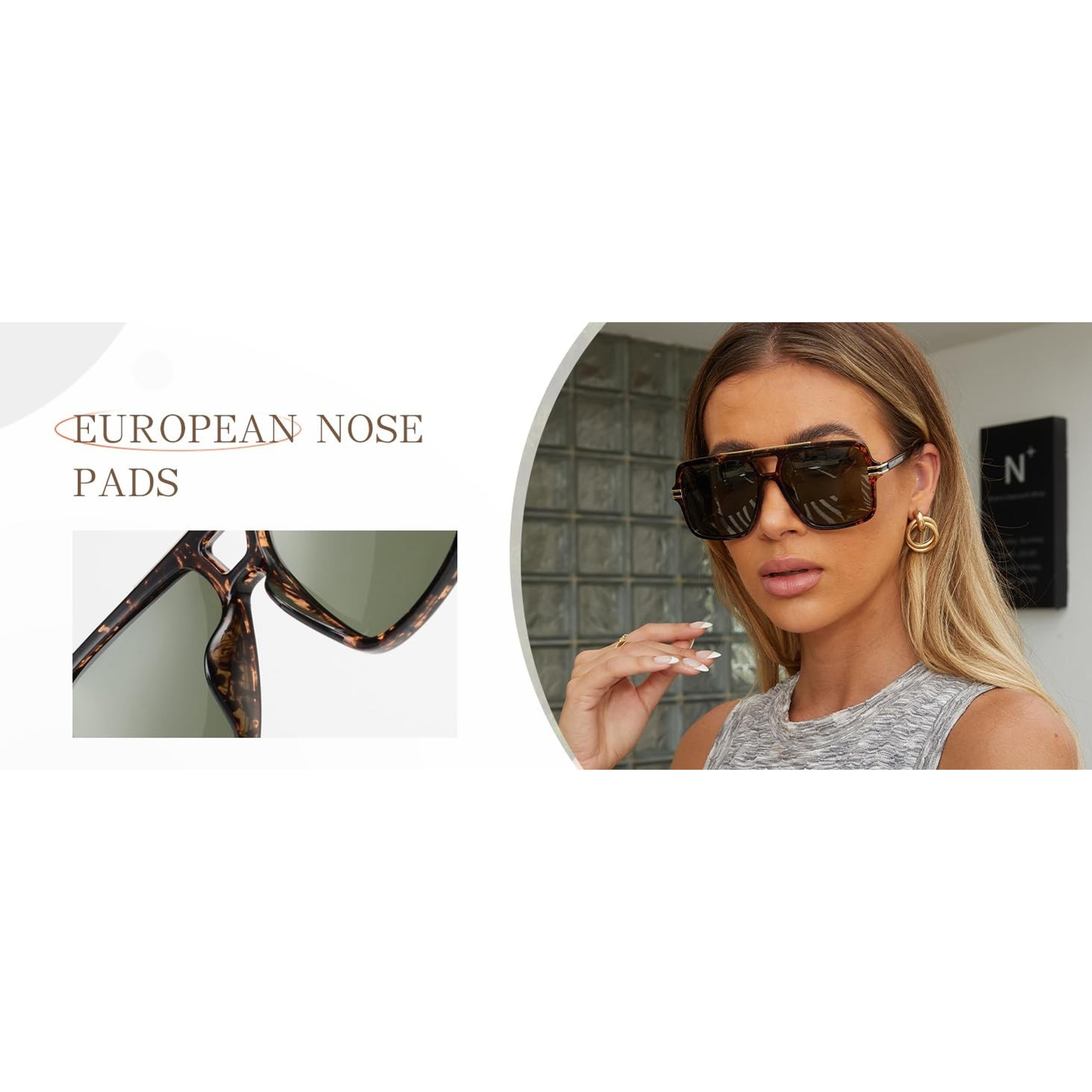 Retro Oversized Polarized Square Sunglasses for Women and Men, 70s Trendy Style, UV400 Protection, Double Bridge Pilot Design, Lightweight Shades for Travel and Daily Wear
