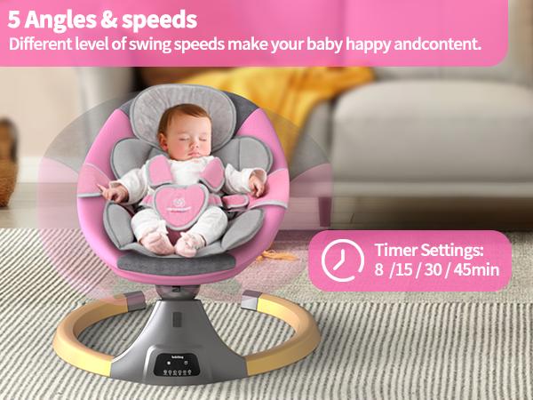 Baby Swing for Infants, Electric Bouncer for Babies, Portable Rocker Bouncer for Newborn Boy and Girls, 5 Speeds, 10 Lullabies, USB & Battery Operated, Indoor & Outdoor Use (Battery not included）