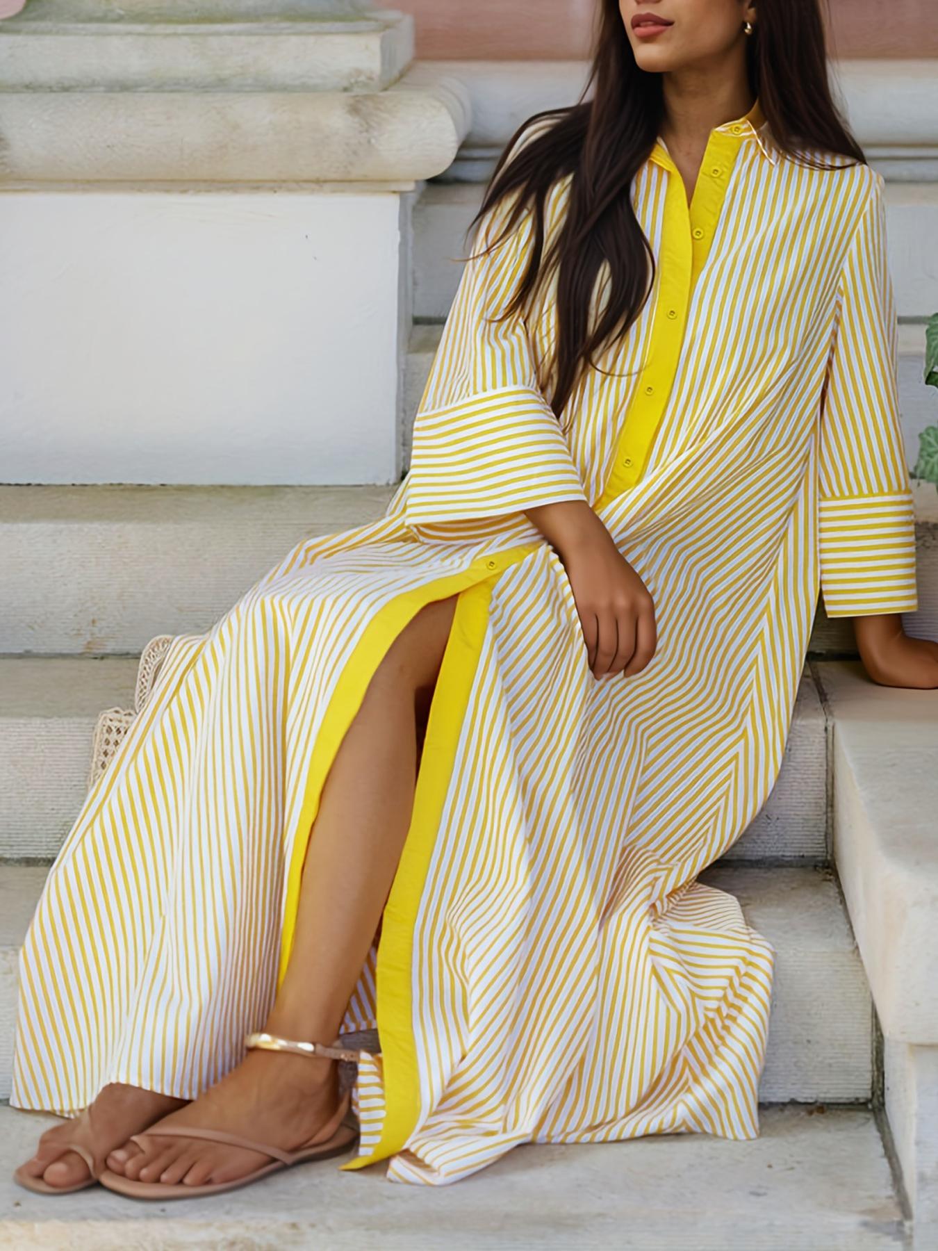 Elegant Women's Loose Collared Button Front Striped Shirt Dress, Perfect for Office and Casual Occasions, Stylish and Comfortable Spring Wear, Boho Summer Dresses Style Womenswear, Chic Dress Elegant Women's Loose Collared Button Front Striped Shirt Dress, Perfect for Office and Casual Occasions, Stylish and Comfortable Spring Wear, Boho Summer Dresses Style Womenswear, Chic Dress