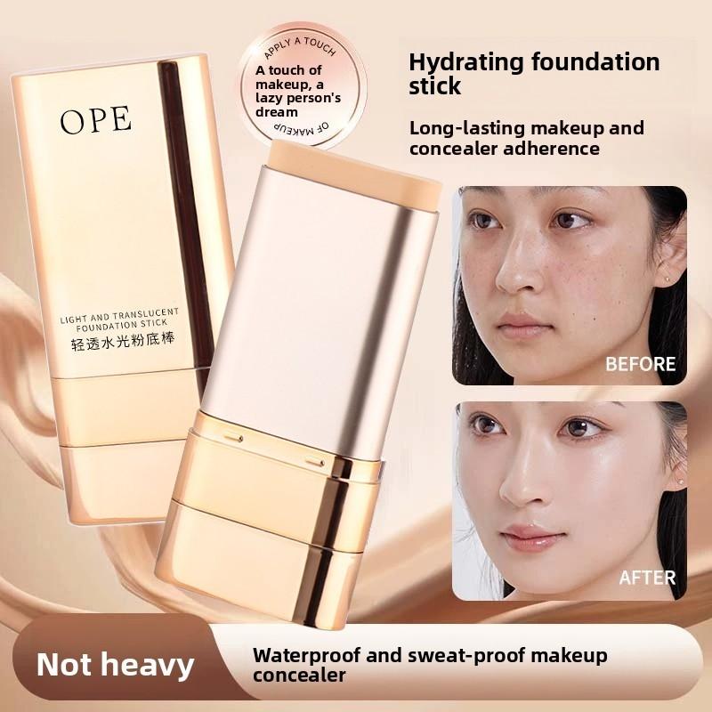 Dewy Foundation Stick, Waterproof Sweatproof, All-Day Wear,  Brush for Quick Application, High Coverage Conceals Acne & Spots, Creates Natural Dewy Skin, Ideal for Lazy Beginners Daily Commute