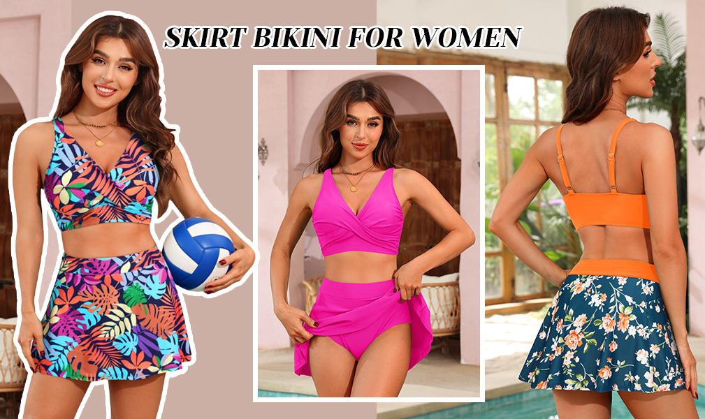 Aqua Eve Two Piece Bikini Skirt Swimsuit - Two Piece Bathing Suits for Women High Waisted with Pockets Swimwear