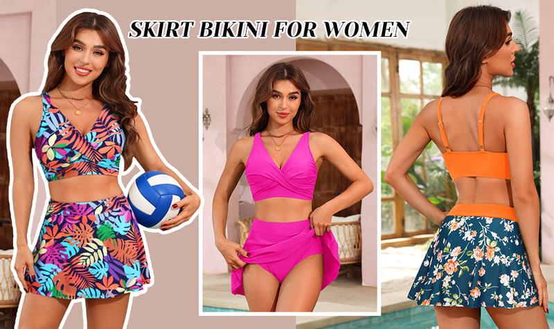 Aqua Eve Two Piece Bikini Skirt Swimsuit - Two Piece Bathing Suits for Women High Waisted with Pockets Swimwear
