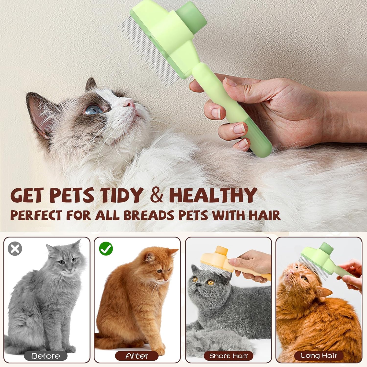 Avatore Cat Brush, Multi-Functional Pet Grooming Tool, Reduces Shedding & Pain Relief, Suitable for Short Hair Cats & Long Hair Cats