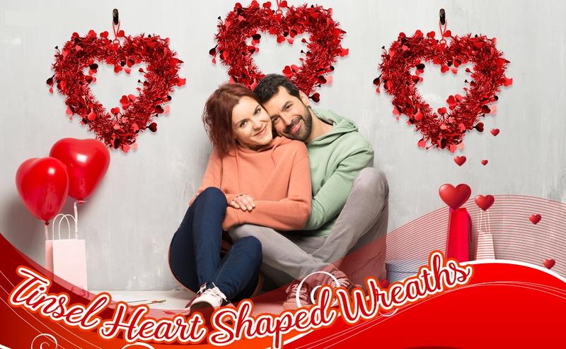 Valentine's Day Heart Wreath 8/6/3 Pcs Red Pink Tinsel Heart Shaped Hanger Wreath for Front Door Window Wall Mantle Kitchen Cabinet Romantic Atmosphere Valentines Decor Wedding Decorations Anniversary Birthday Party Spring Indoor Outdoor Home Decor