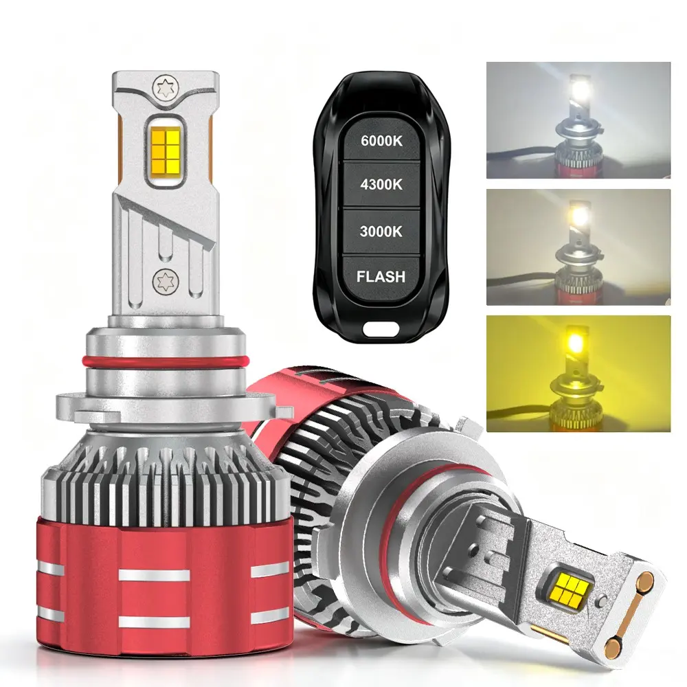 2pcs 9005 LED Headlights H1 H4 H7 H8 H11 9005 HB3 9006 HB4 9012 Three Color Remote Control 4 Modes Car Lights LED Headlamps Bulbs 12V 24V