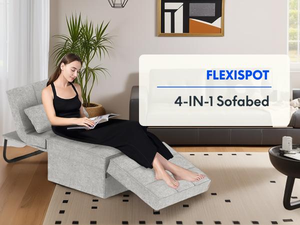 【TikTokShopfalldealsforyou】FlexiSpot Convertible Sleeper Chair Sofa Bed, 75 inches, with 5-Level Adjustable Backrest, Folding Ottoman Bed Sofa for Living Room, Apartment, Office - Grey