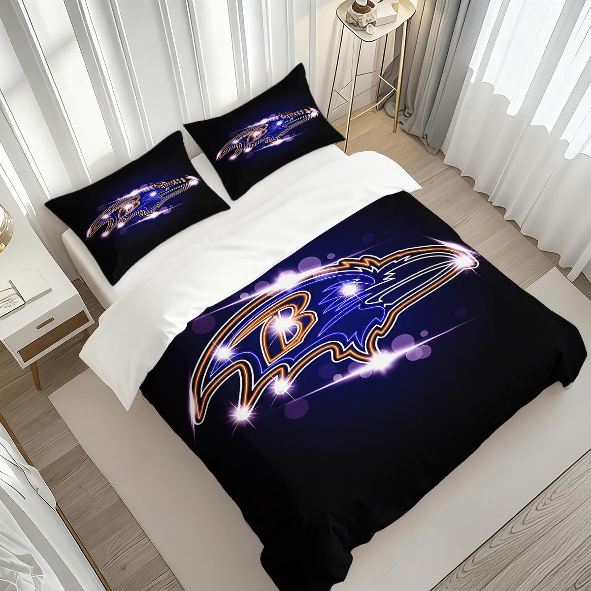 3Pcs,Baltimore Ravens  three-piece bedding set, soft, comfortable and skin-friendly, universal in all seasons, bedding set, no pillow core, no quilt core, suitable for bedrooms, guest rooms - (1 quilt cover + 2 pillowcases)