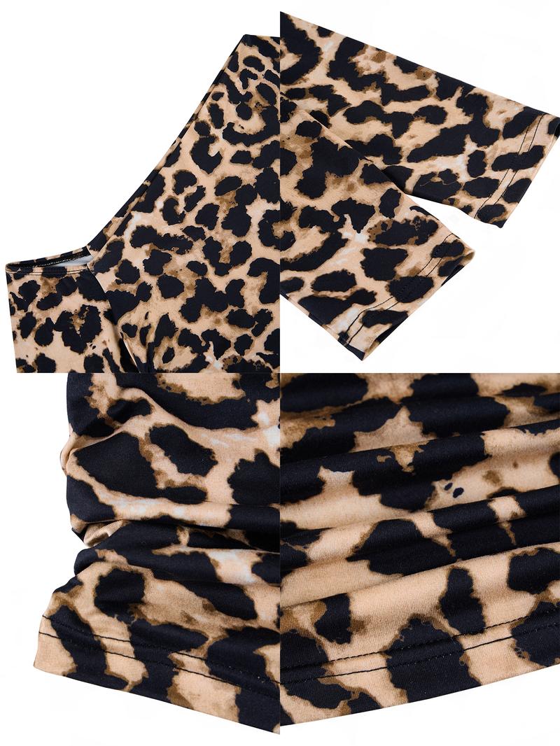Leopard Print Two-Piece Set For Women Plus Size Suit Fashion Elegant Chic Sexy Clothing Sloped Shoulders Long Sleeve Crop Tops And High Waith Short Skirt Suits