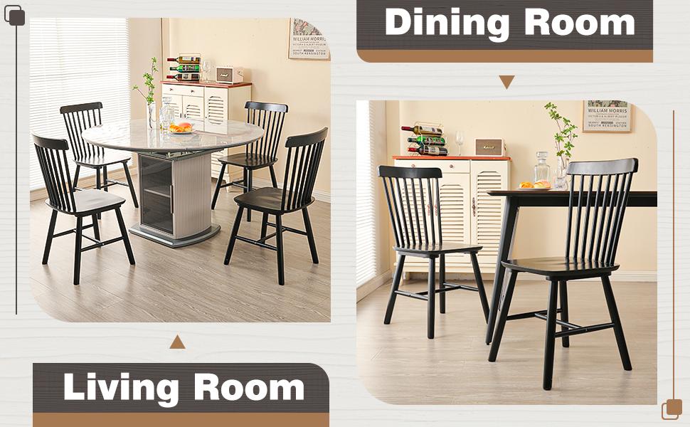 Modern Spindle-Back Wooden Dining Table Chairs Set of 2/4, Farmhouse Country Style Indoor Furniture for Kitchen, Dining Room