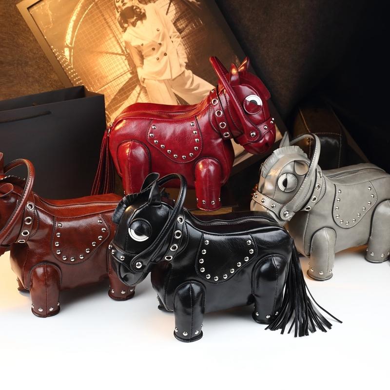 Unique Design Small Horse Bag for Women, Personalized Studs Fringe Animal Purse, Vintage Punk Style Handbag Shoulder Bag