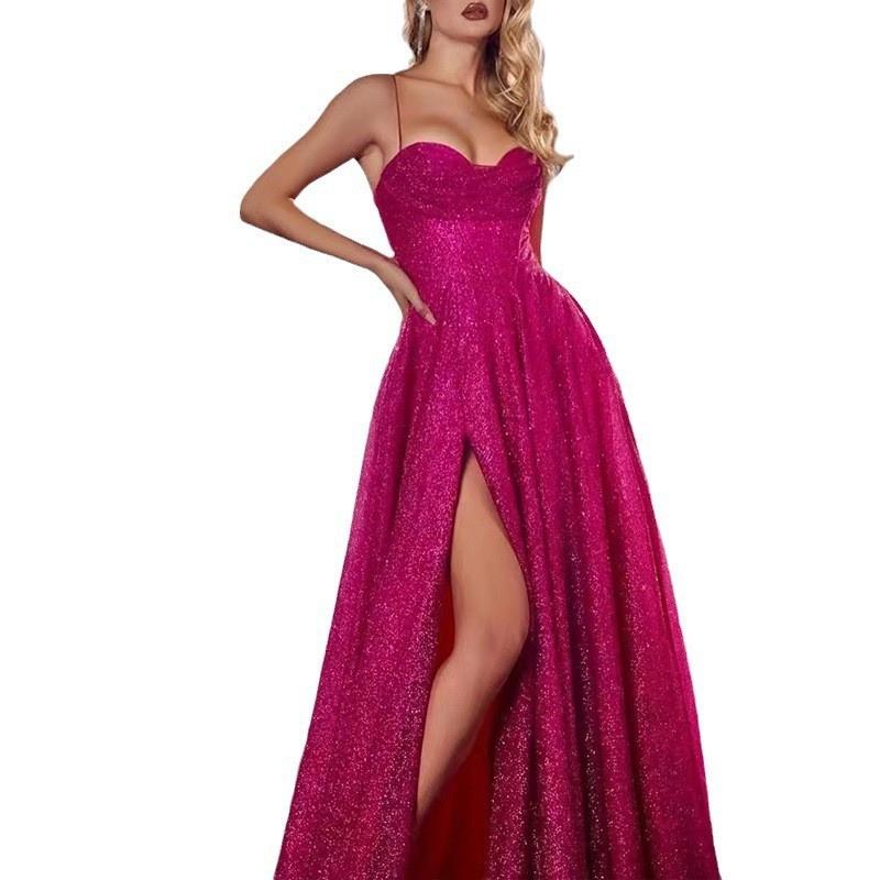 Women's Elegant Strapless Gold-Dusted Sparkle Formal Maxi Dress - Gold Detailed Evening Dresses for Banquets, Balls, Drip Dry Garment