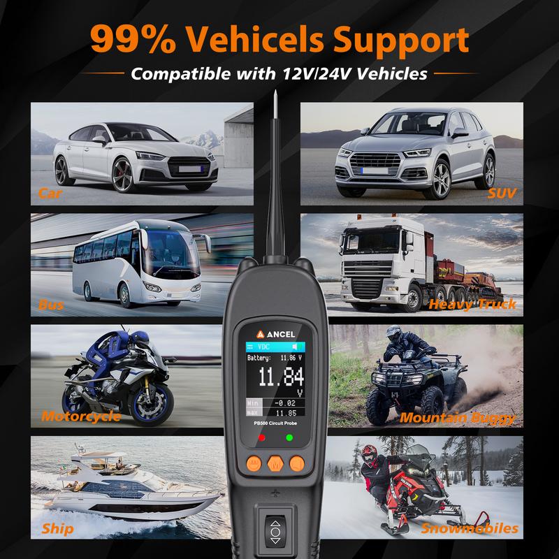 Ancel PB500 Automotive Circuit Tester with 20ft Cable 7 Test Modes DC AC Voltage Frequency Duty Cycle & Diode Resistance Tool for 12-24V Batteries