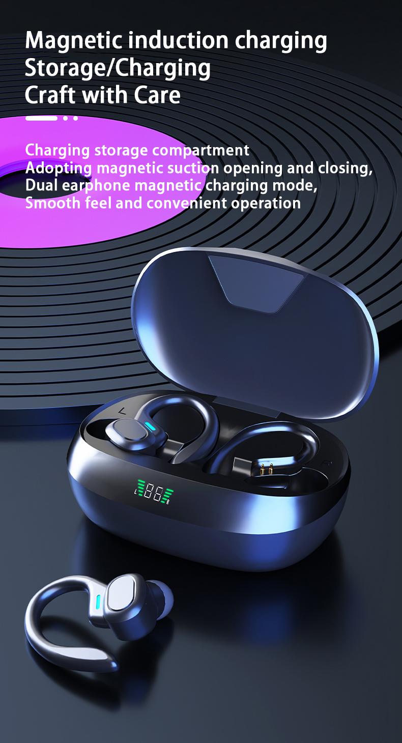 MSHUKCOE Bluetooth Headphones Wireless Earbuds With Charging Case Digital Display Sports Ear buds with Earhook Premium Deep Bass IPX5 Waterproof Over-Ear Earphones for TV Phone Laptop