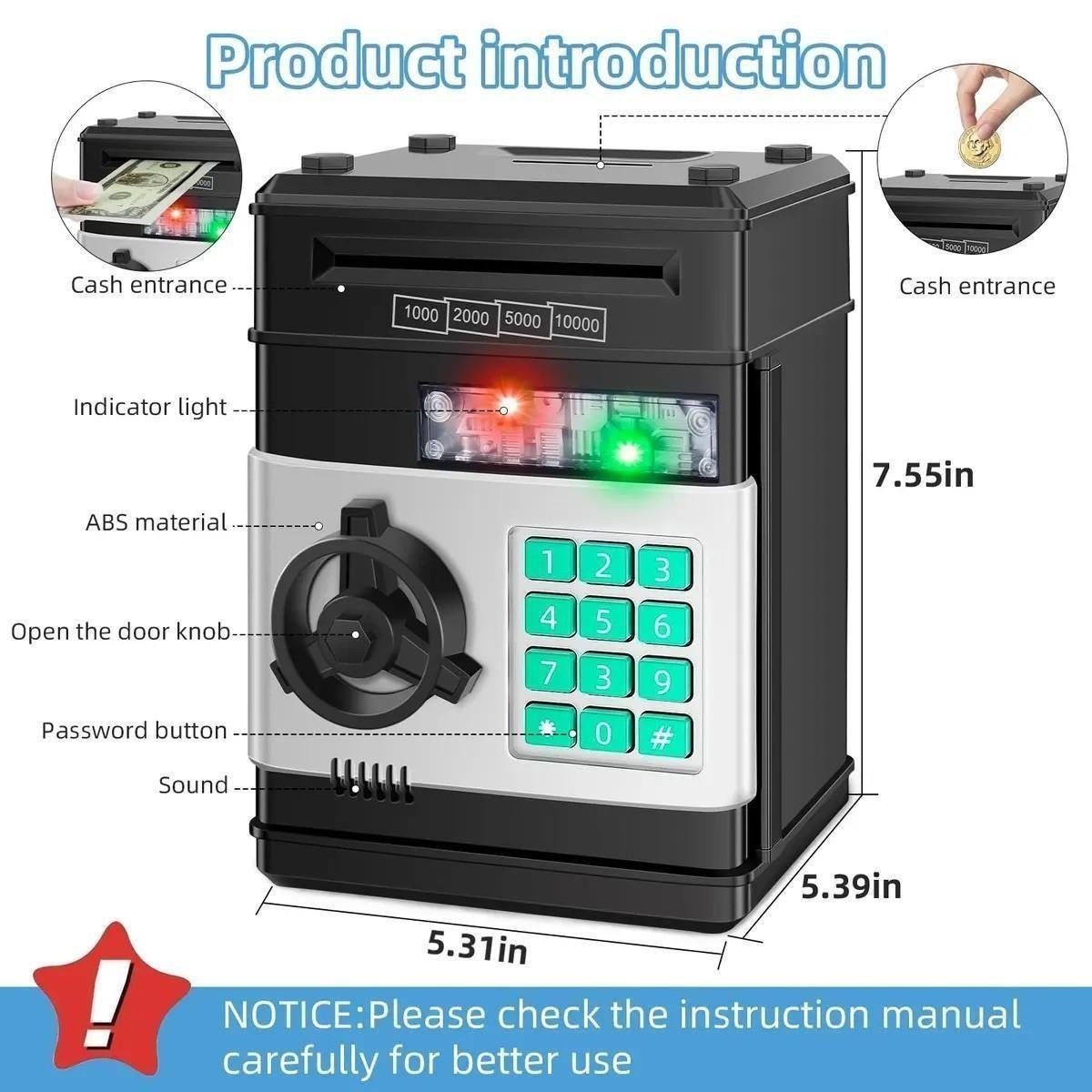 Adult & Kids Electronic Atm Piggy Bank, Password Lock & Auto Cash Slot, Large Capacity, Fits All Us Coins, Coin Storage, Secure Savings Solution, Cash Saving Box