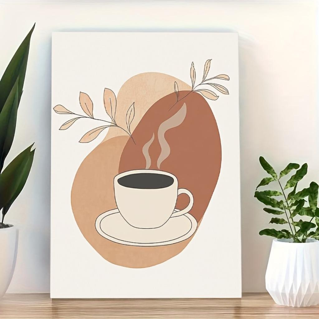 JIT 1PC , Vintage Coffee-Themed Canvas Art Print with Wooden Frame – Minimalist Wall Decor for Living Room, Bedroom, Kitchen, or Dining Area,  Earthy Tones  Stylized Design, Coffee Bar Decor
