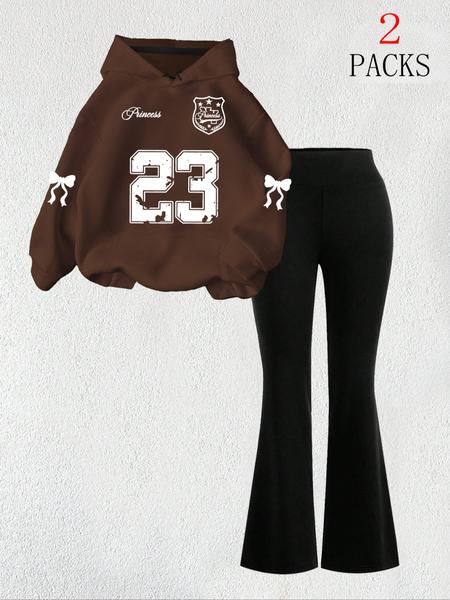 【FREE PERSOMALITY】Women's Warm Sweatshirt Set + Slim Fit Flare Pants, Casual Butterfly Print, Kangaroo Pocket, Fall & Winter