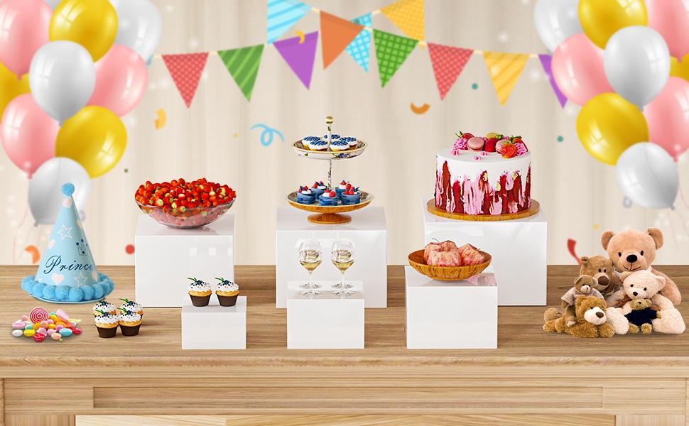 6 PCS Buffet Risers, Large Food Risers for Buffet Table, Display Stand Shelf for Party, Catering, Jewelry & Collectibles, White Plastic Nesting Boxes for Food Display