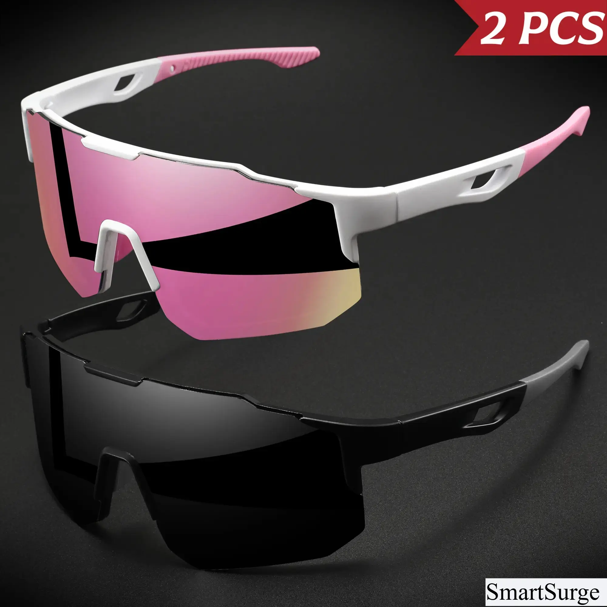 2 Pack Rimless Sports Sunglasses, UV400 Protective Oversized Cycling Glasses, Lightweight Windproof Goggles for Running, Fishing, Biking & Outdoor Activities,sohochic
