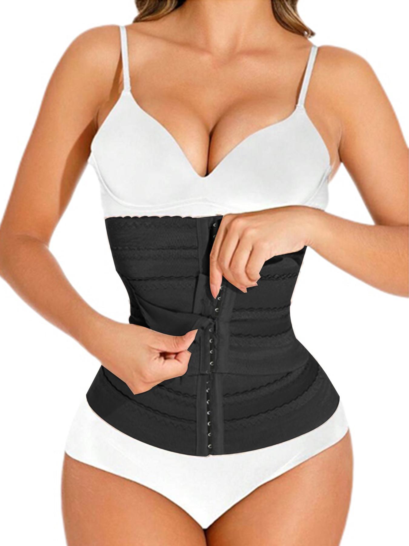 Women's Solid 3-sectional Hook & Eye Waist Trainer, High Stretch Tummy Control Corset Waist Shaping for Daily Wear, Women Shapewear Clothes Adjustable Halloween dailydrip comfyessentials midsize tiktokshopbacktoschool Underwear Womenswear